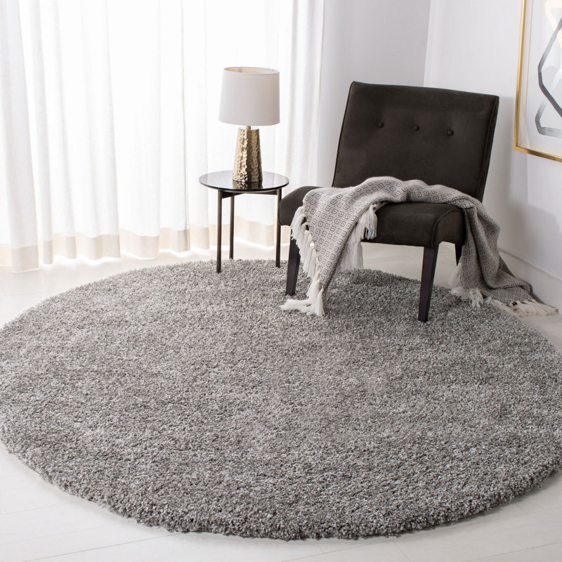 Tapis argenté à poils longs Assiya, Rond 8 pi