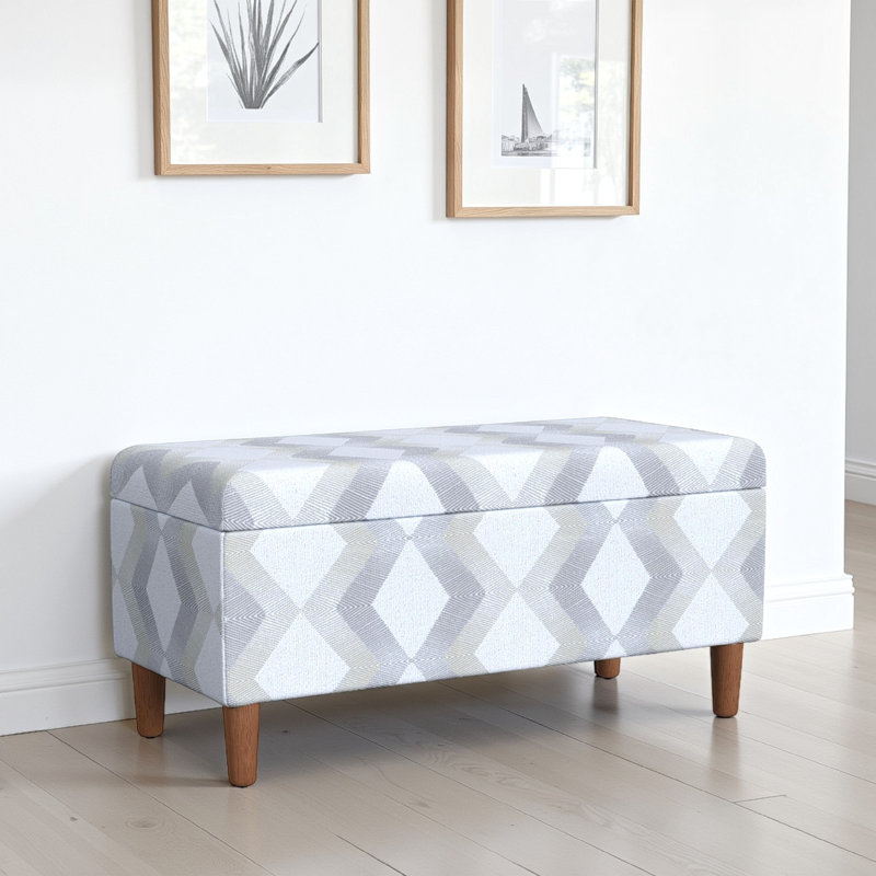 Banc de rangement décoratif Zia, tissu, brun, 36 po, Crème / gris géométrique