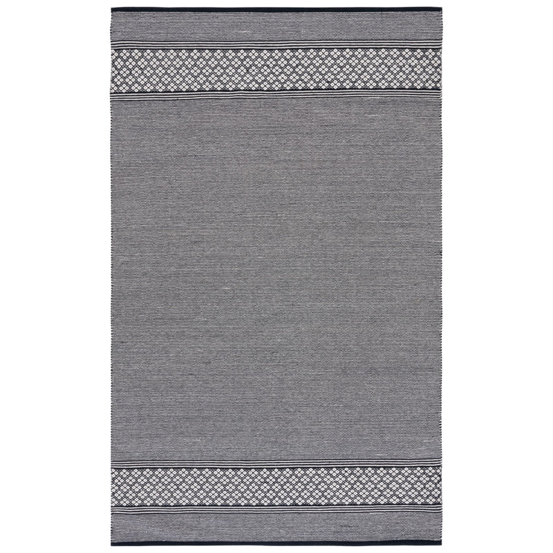 Tapis rayé en coton tissé à plat gris / noir / ivoire Danytza, Tapis de couloir 2 pi 3 po x 9 pi