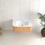 Meuble-lavabo de 36 po avec 2 tiroirs latéraux en bois massif à bords flottants muraux courbés et flottants, lavabo en céramique sans robinet, pré-assemblé
