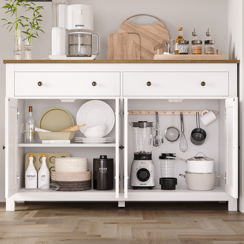 Zosia 55.1" Modern Sideboard Buffet, Credenza Storage Cabinets, Adjustable Shelves, White/Brown