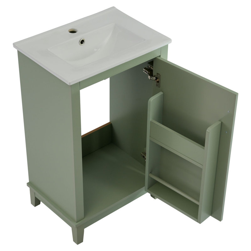 Meuble-lavabo de 20 po avec lavabo en céramique, Vert, Or
