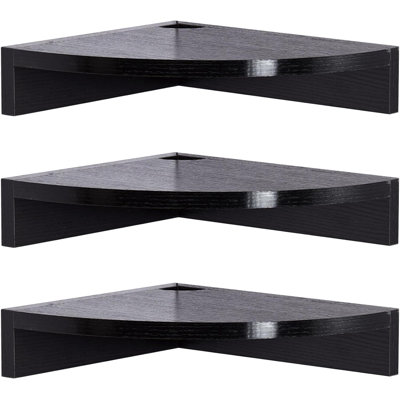 Floating Corner Shelves Set Of 3, Wall Mounted Corner Display Shelf With Built-In Cable Hole, Multi-Tier Storage Solution For Bathroom, Living Room, Kitchen, Bedroom And Office