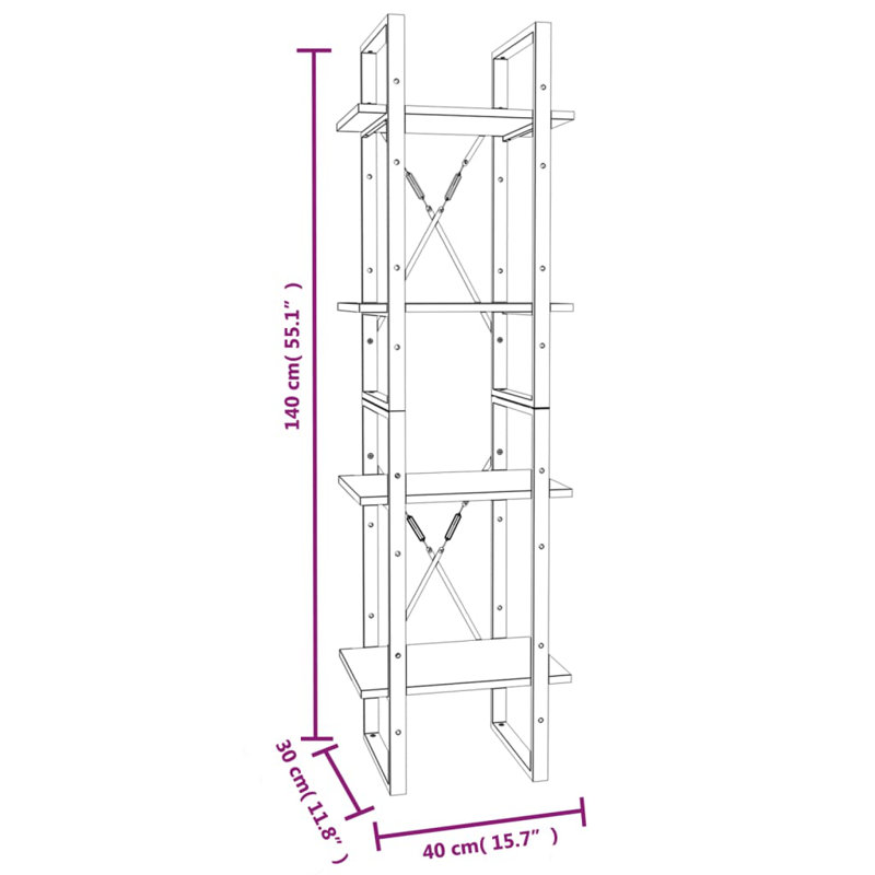 Canne Book Cabinet Engineered Wood, (4 Shelves) 55.1" H x 15.7" W x 11.8" D, Gray Sonoma