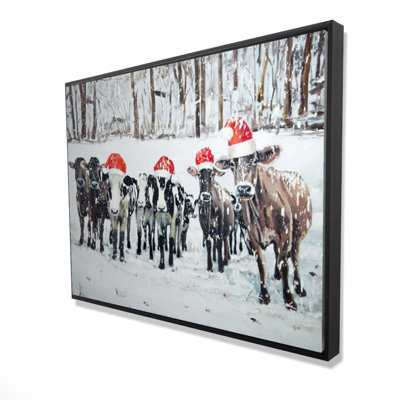 Curious Christmas Cows Print On Canvas