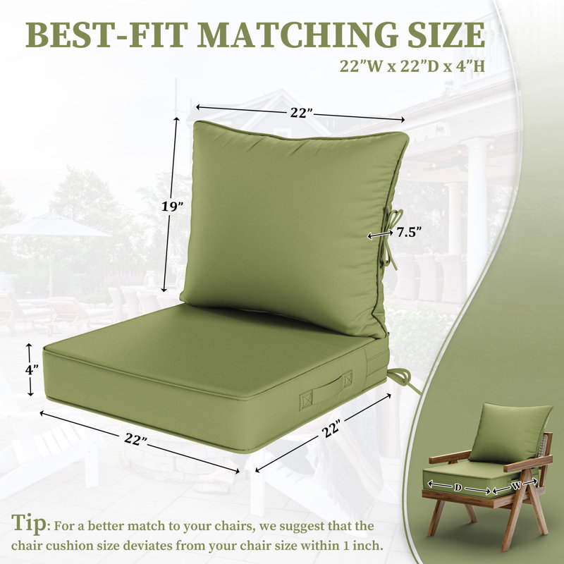 Coussin de siège / dossier d'extérieur, Vert clair, L 22 po x P 22 po