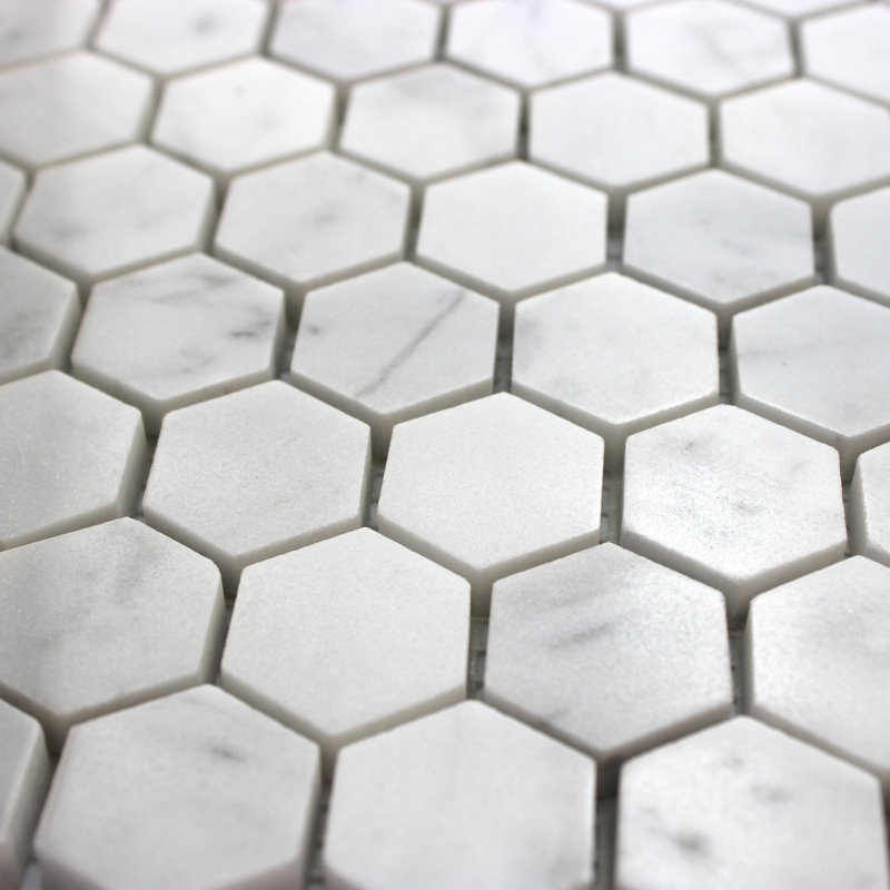 Mosaïque hexagonale en marbre 1 po Bianco Carrara, 12 po x 12 po