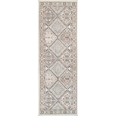 Holden Traditional Tiled Power Loom Performance Beige/Cream Rug