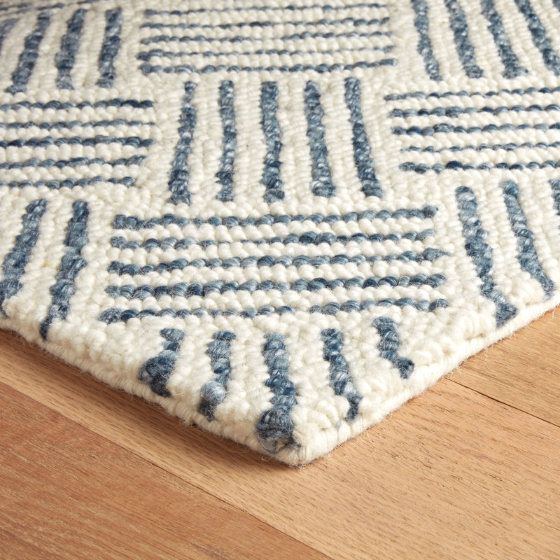 Layers Indigo Hand Hooked Wool Rug, Rectangle 4' x 6'
