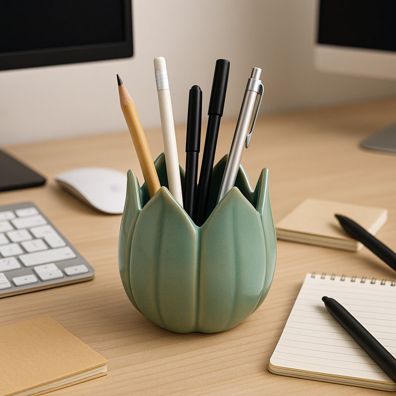 Decorative Blooming Tulip Desk Organizer For Home Decor - Stylish Desktop Accessory Storage Suitable For Bedroom, Bathroom, Or Kitchen - 4"