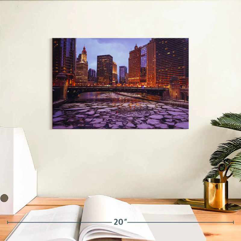 Harpa Chicago Frozen River Cityscape, 8" H x 12" W