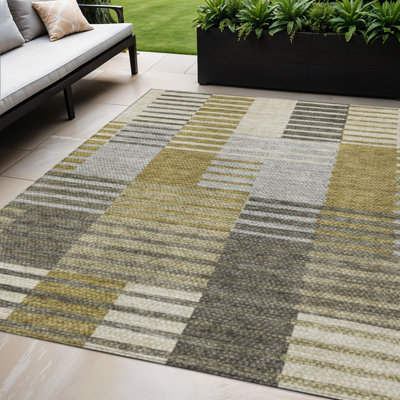 Tapis intérieur lavable rayé brun doré et taupe 5 pi x 8 pi