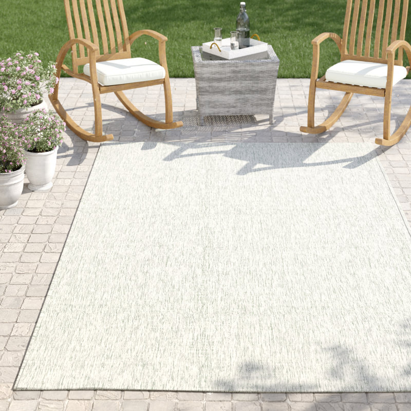 Arneshia Gray/Turquoise Indoor/Outdoor Area Rug, Rectangle 6'7" x 9'6"