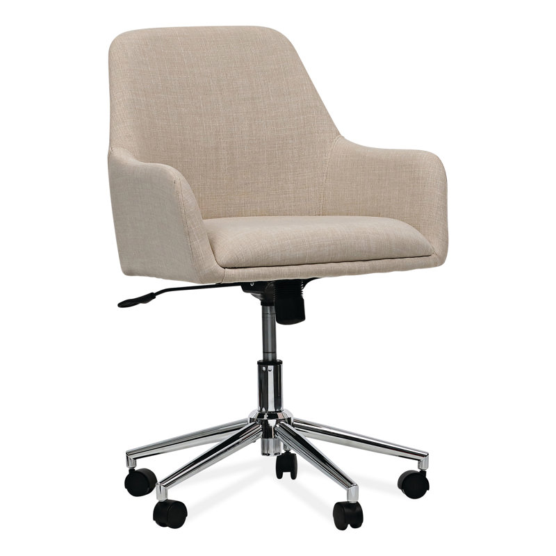 Mid-Century Modern Cream Fabric Task Chair with Chrome Base