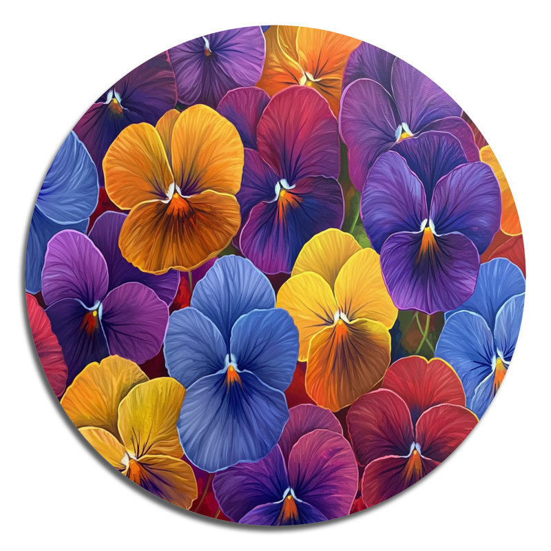 «Vibrant Violets Garden», art mural rond botanique, art mural rond en métal mauve, H 36 po x l 36 po