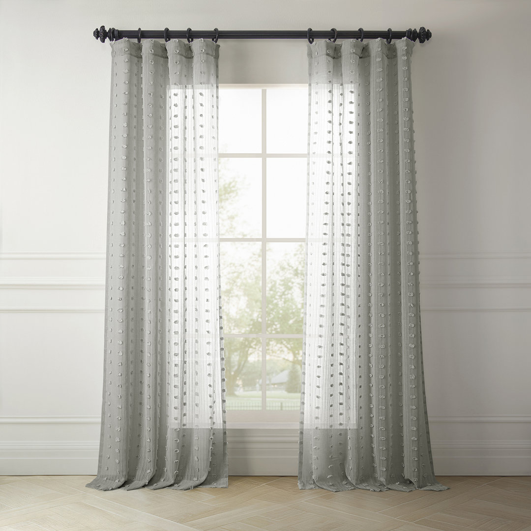 Bracken Geometric Patterned Faux Linen Sheer Curtains for Bedroom & Living Room Curtains - Single Panel Drapes Dakota Fields Curtain 