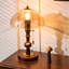 Petite lampe de table moderne en bois massif brun et métal avec abat-jour en verre pour le salon de la chambre à coucher, ampoule incluse