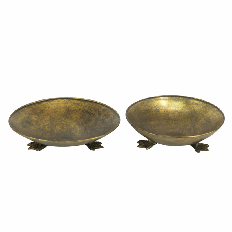 Iron Accent Trays with Duck Feet - Set of 2 - 12"Dia. x 3" - Gold