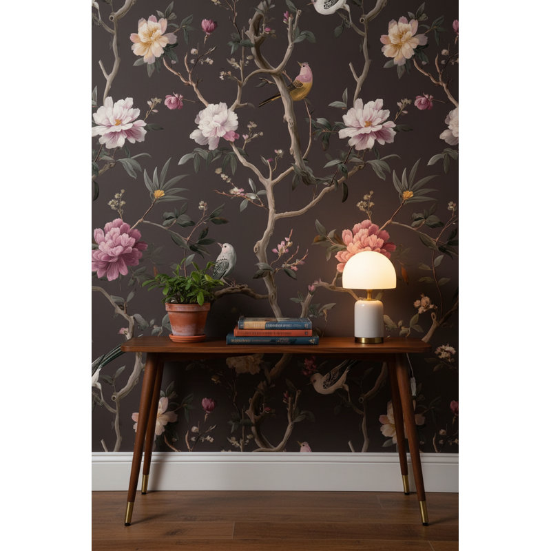 Papier peint floral rétro avec oiseaux