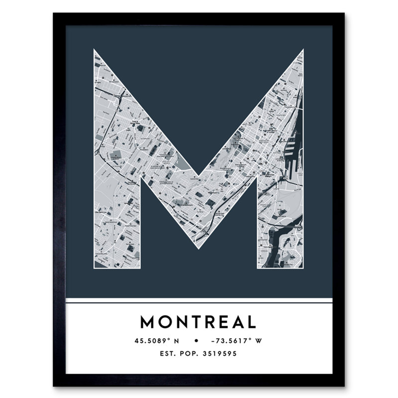 Montreal City Map Montreal Canada City Map Navy - Single Picture Frame Typography