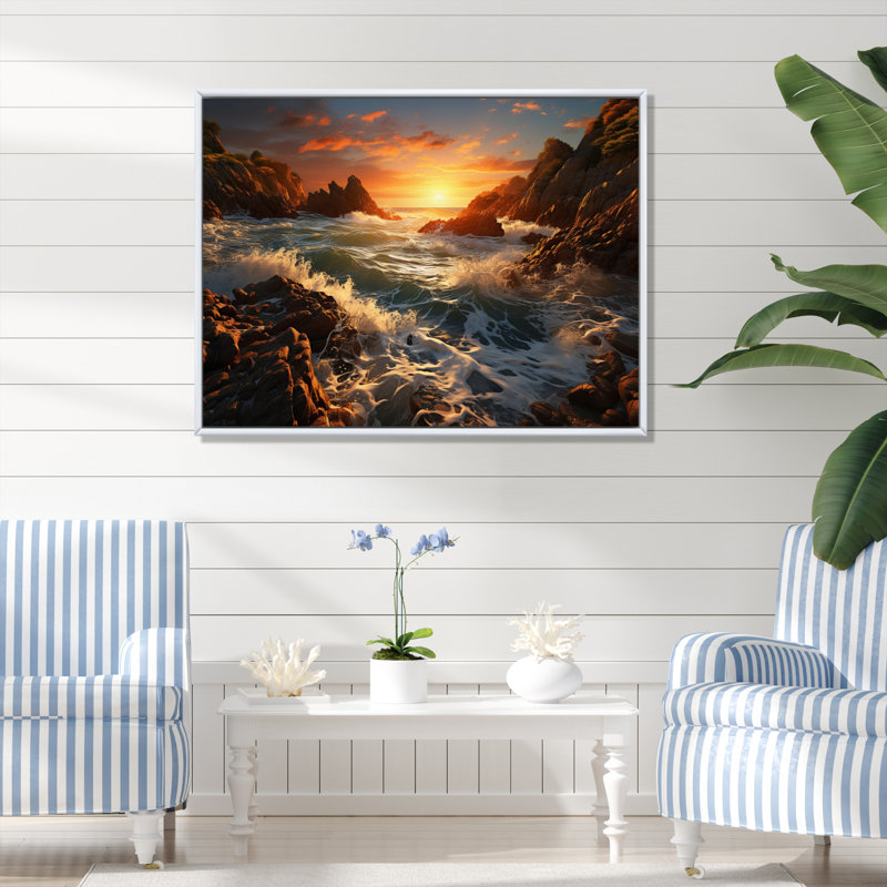 Rocky Beach Coastal Surrender I - Nautical & Beach Wall Art Prints, H 24 po x l 32 po x P 1 po, Cadre flottant blanc