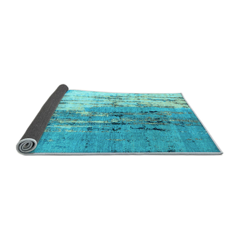 Tapis abstrait en polyester / laine tissé à la machine abstrait bleu sarcelle, Rond 5 pi