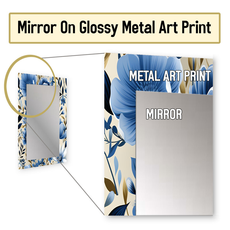 Motif floral scandinave bleu Ditmar - miroir décoratif floral, miroir mural Cottage, 32 po x 24 po