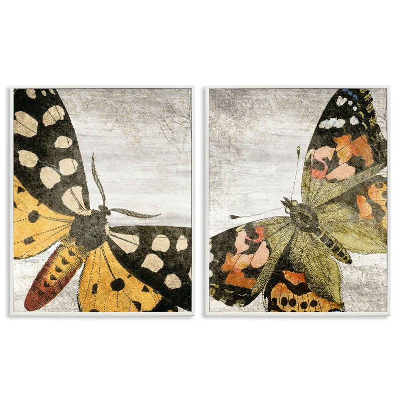 "Vintage Spots Butterflies", ensemble de 2 giclées encadrées par Kim Allen, H 20 po x l 16 po