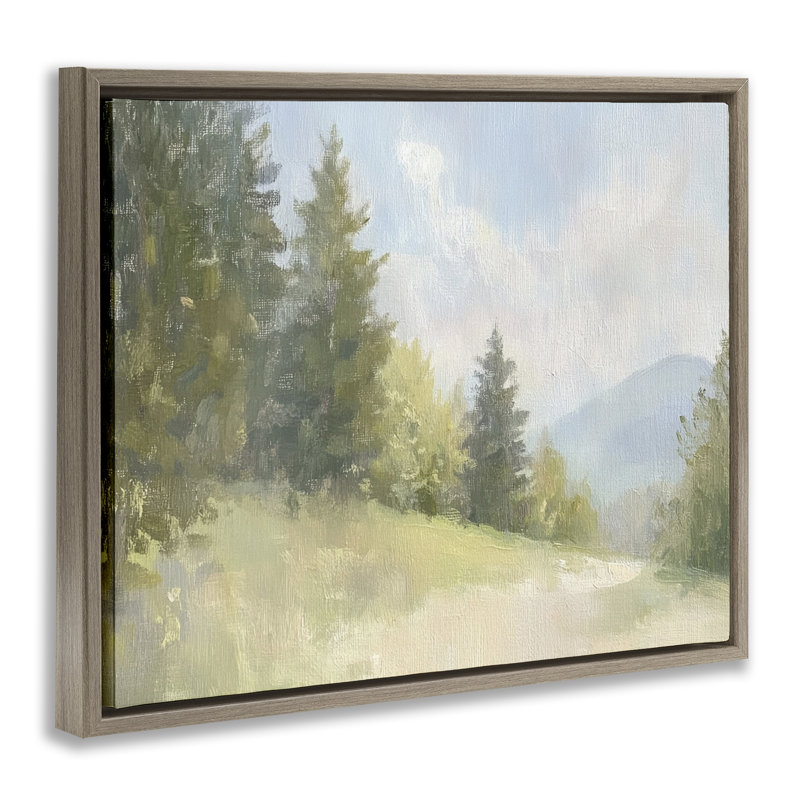 Cadre flottant Meadow Of Green Landscape, design par Petal Prints Design, H 17 po x l 21 po, Cadre flottant orme Montalcino