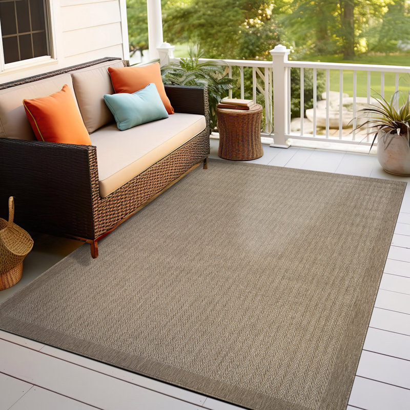 Contemporary Bordered Weather Resistant Reversible Indoor/Outdoor Area Rug, Rectangle 5' x 7'