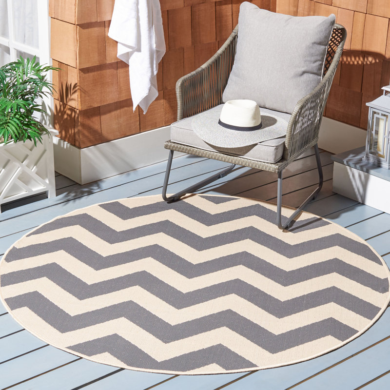 Tapis intérieur / extérieur gris clair / anthracite Arneshia, Rond 5 pi 3 po