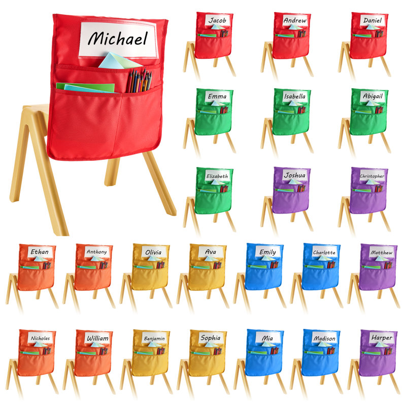 Pochettes de chaise pour salle de classe, 24 pochettes de siège avec étiquette, Multi-couleur