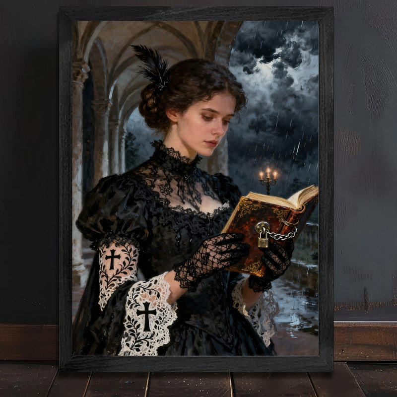 «Black Gothic Lady», art mural noir, impression de cadre fantaisiste foncé, H 11 po x l 9 po