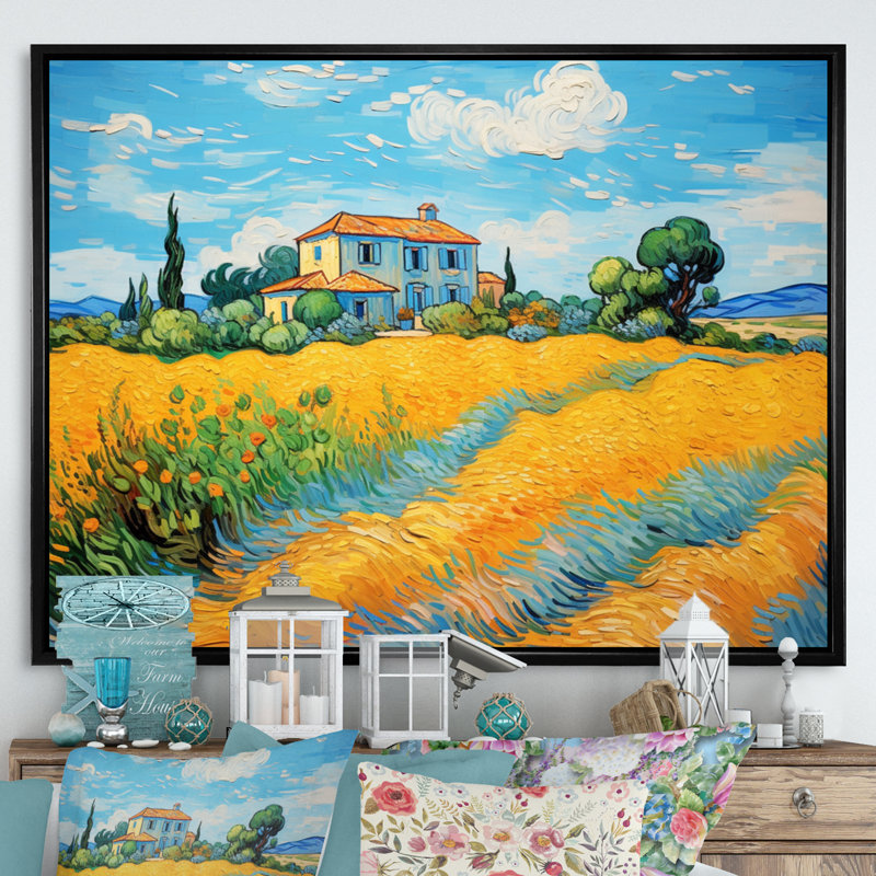 Vangogh, la maison jaune à Arles II, encadrée sur toile par Vincent Van Gogh, peinture, H 34 po x l 44 po x P 1,5 po