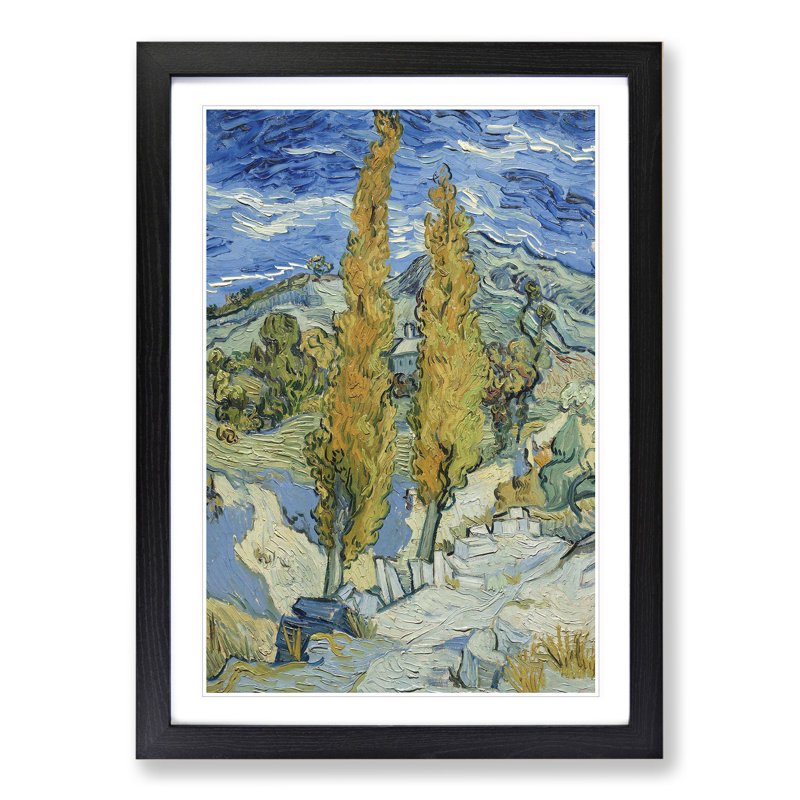 Landscape with Trees by Vincent Van Gogh - Framed Print, 90cm H x 65cm W x 2cm D, Black Framed