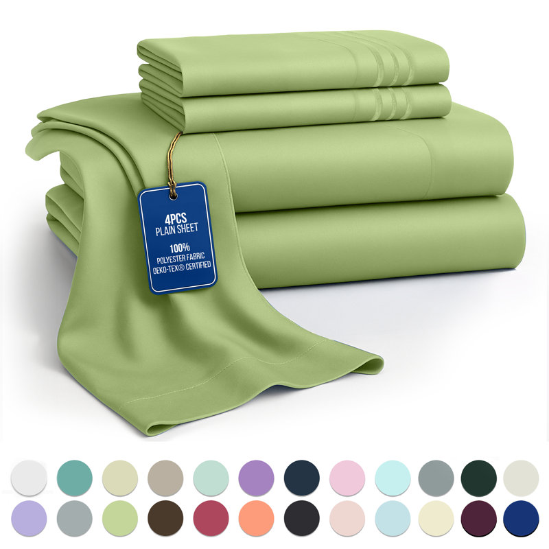 Lux Decor 4-Piece Ultra Soft Microfiber Sheet Set Deep Pocket Fitted Sheet, Wrinkle-Resistant & Easy Care Bedding, Green