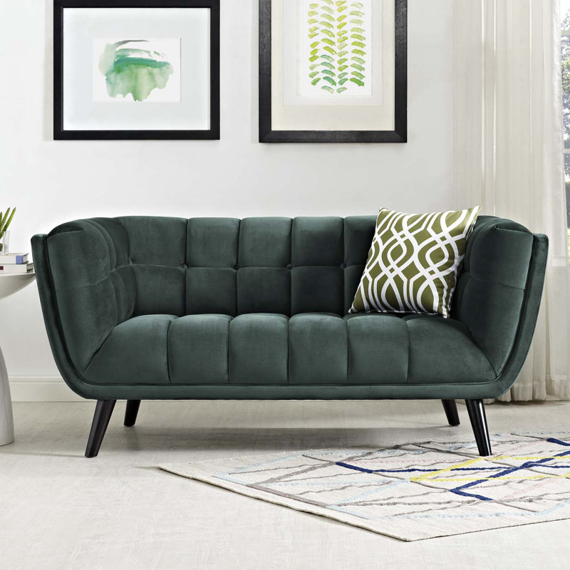 Bestow Upholstered Velvet Button-Tufted Loveseat, Navy