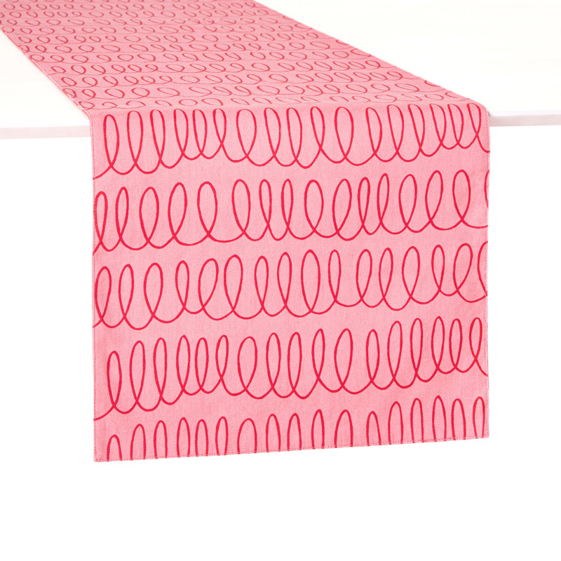 Loop And Dot Geometric Table Runnner, 108" x 15", Pink Blush