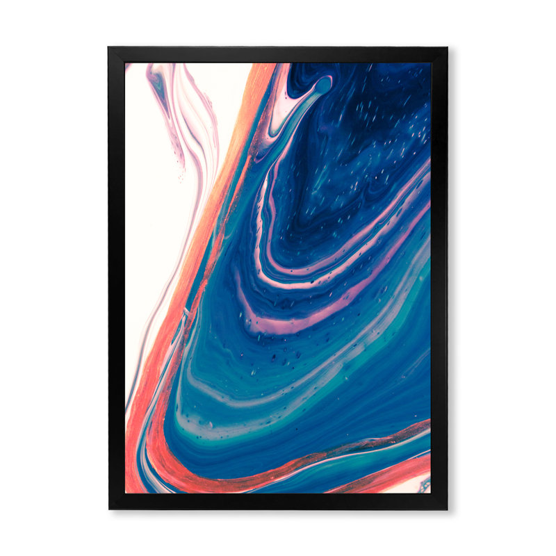 «Luxury Turquoise Marble River III», art mural sur toile glam, Cadre noir, H 20 po x l 12 po x P 1 po