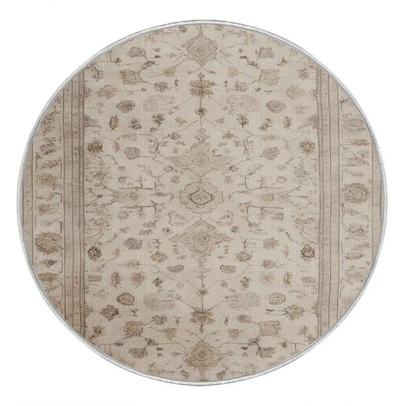 Tapis turc beige lavable à la machine, Rond 7 pi