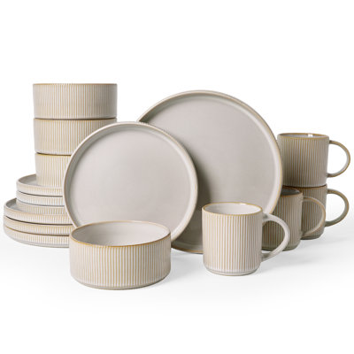 Service de table 16 pièces avec tasses (ensemble de 4), blanc cappuccino