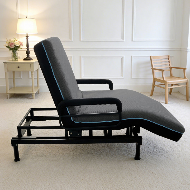 Lit électrique pour personnes âgées - Télécommande câblée avec relevage de dossier à une touche et abaissement de jambes, rails antichute, aide à la position assise / assise sécuritaire