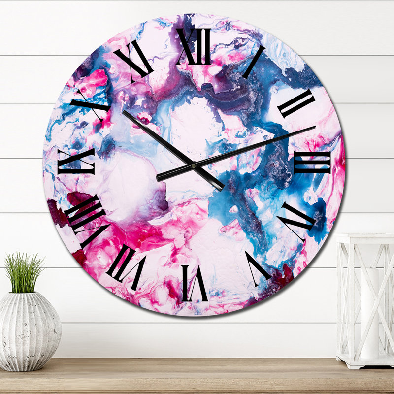 Horloge murale moderne en marbre rose et bleu, Petit