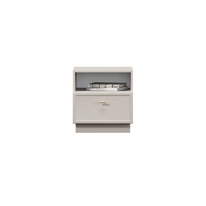 Bagga 45cm W Manufactured Wood Bedside Table, Beige Cream/Gold