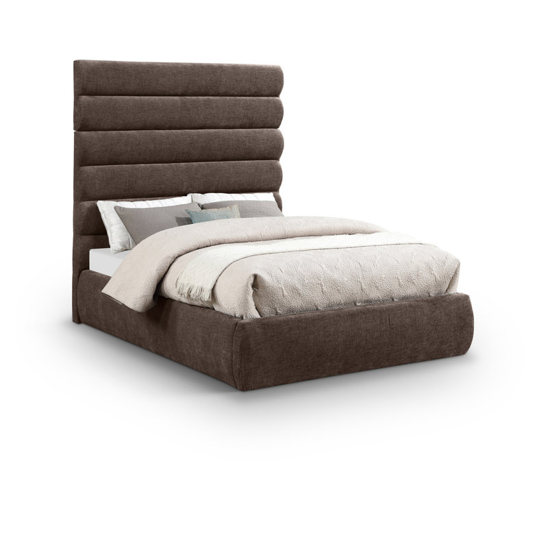 Lit en tissu Adam Chenille, Tissu chenille brun, Double