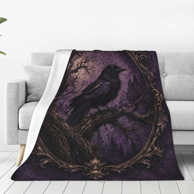 Couverture en flanelle Dark Mystic Raven pour lit et canapé, 76 x 102 cm