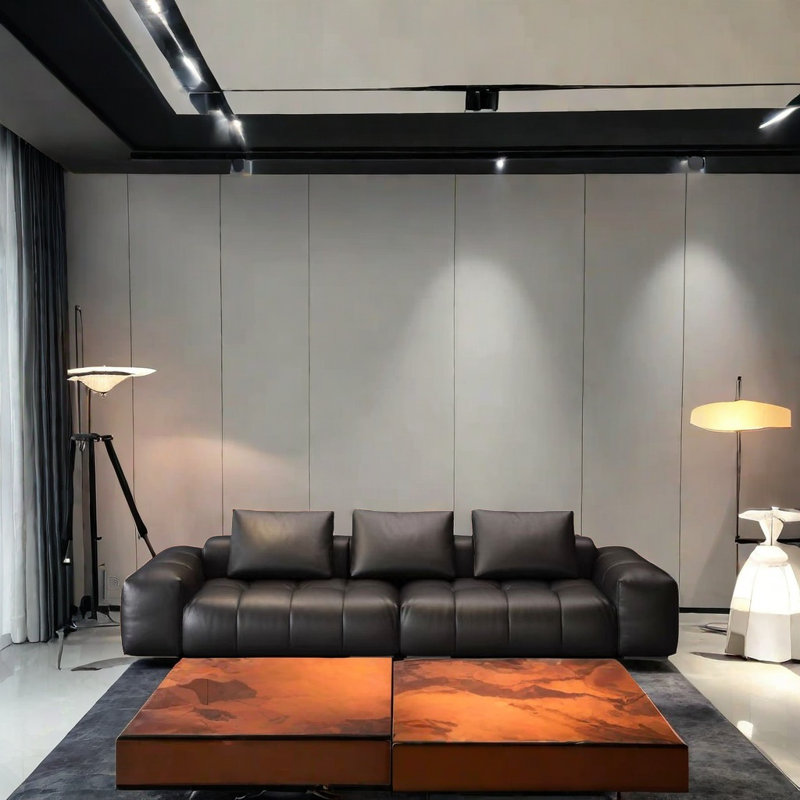 Canapé simple carré noir, 3, H 26,77 po x l 125,98 po x P 41,34 po