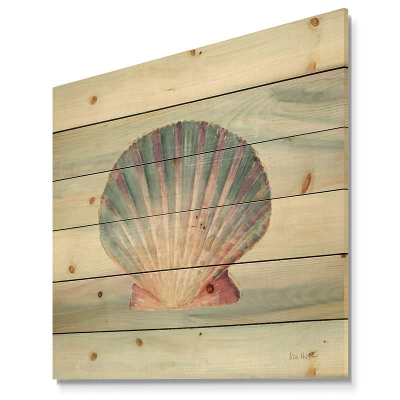 Coquille d'océan sur fond bleu - Impression nautique et côtière sur bois de pin naturel, H 16 po x l 16 po x P 1 po