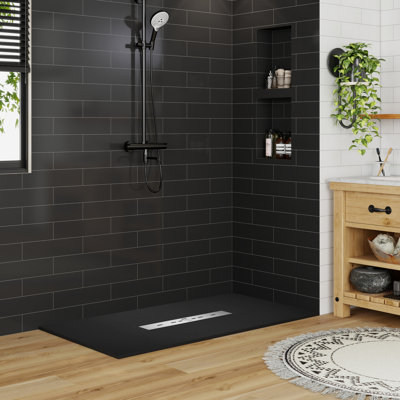 Base de bac de douche rectangulaire à profil bas de 60 po x P 32 po SMC, antidérapant, couvercle de drain