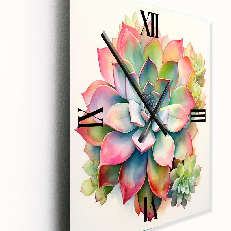 Blossoming Succulent Tender Retro Pink I - Succulent Très horloges murales, Très grand